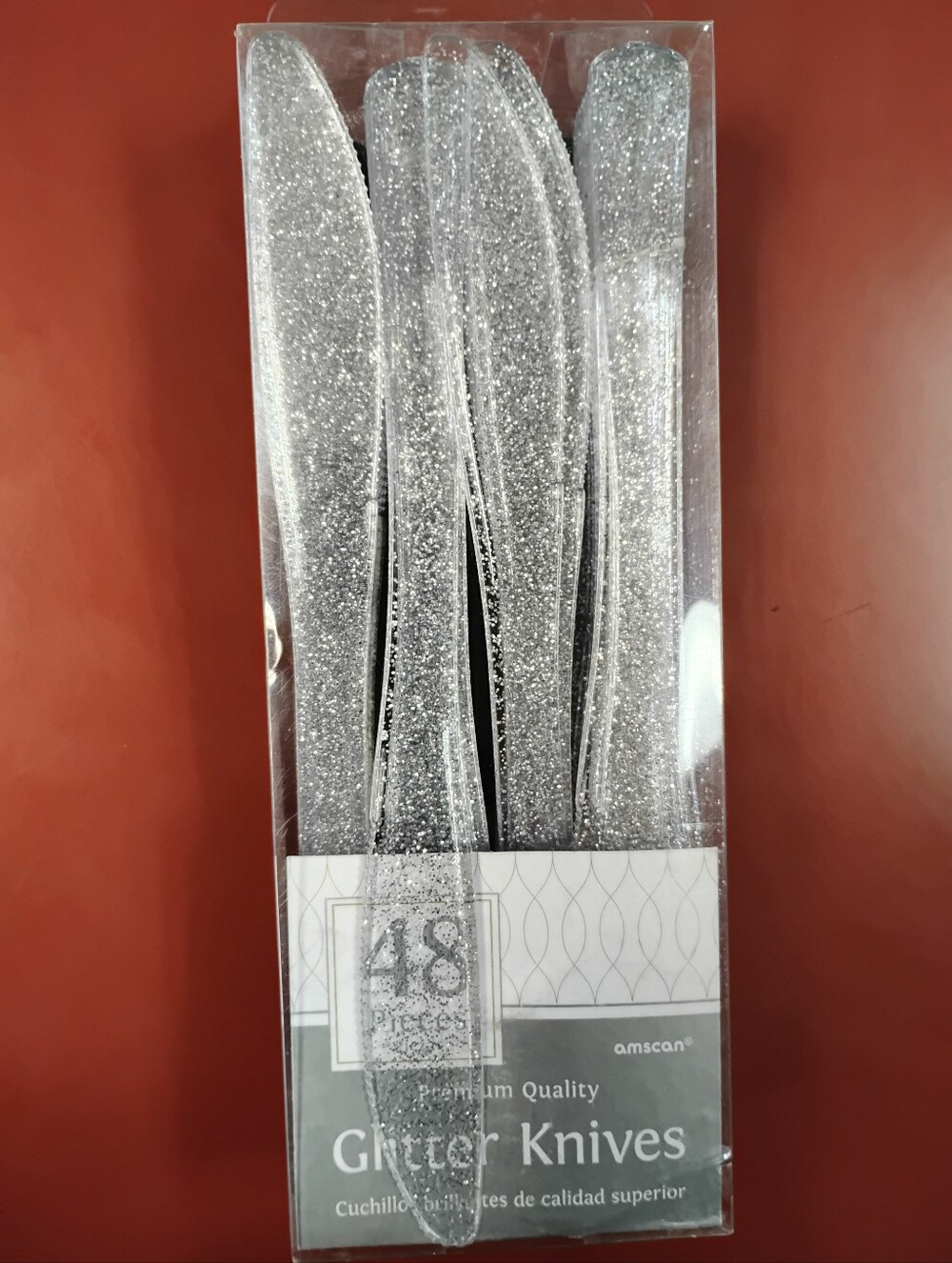 Lot 3 Packs Amscan Silver Glitter Plastic Knives - Festive Cutlery Pack